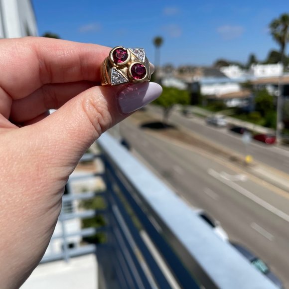 Estate Deco Garnet Tank Ring 14K - Picture 7 of 9